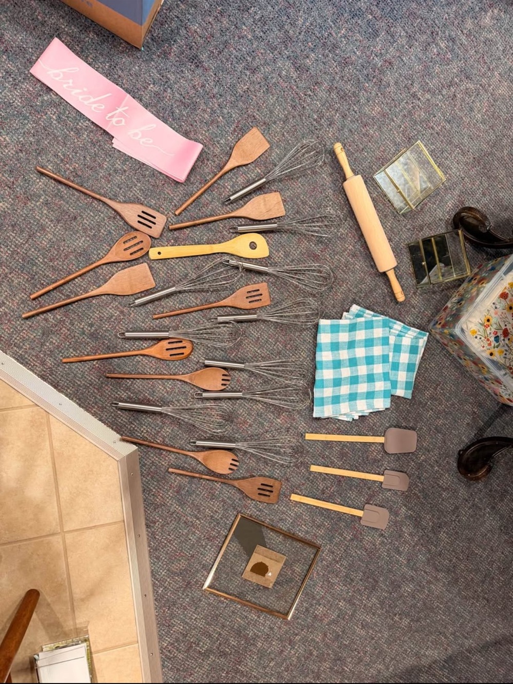 Assorted Wooden and Silicone Kitchen Utensil Set - Blue Gingham
